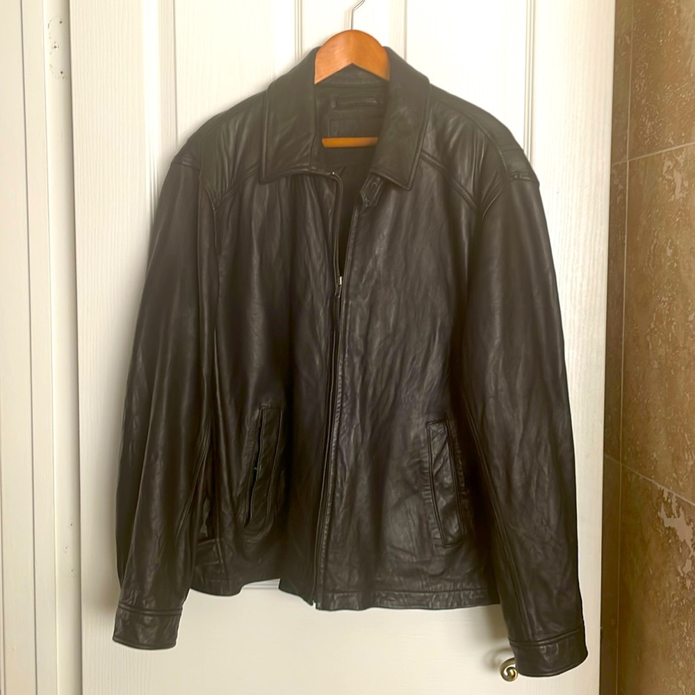 Roundtree & Yorke Dark Leather Bomber Jacket